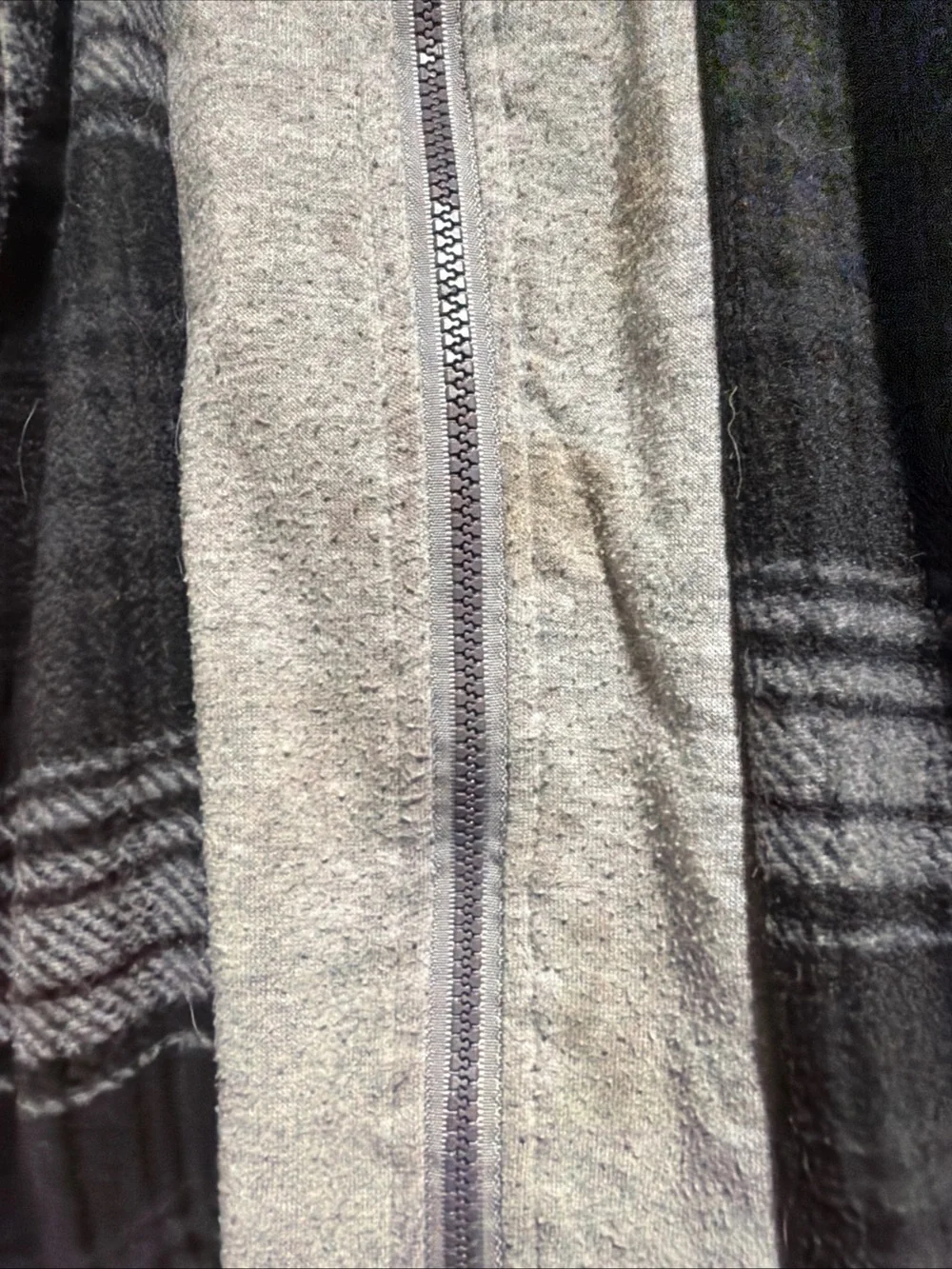 Men's Black & Gray Plaid Layered Shirt Jacket with Gray Zip Hoodie Liner